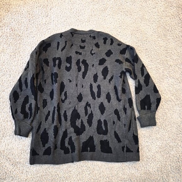ZESICA Leopard Print Open Front Cardigan Sweater with Pockets Grey Black Medium - Picture 5 of 6
